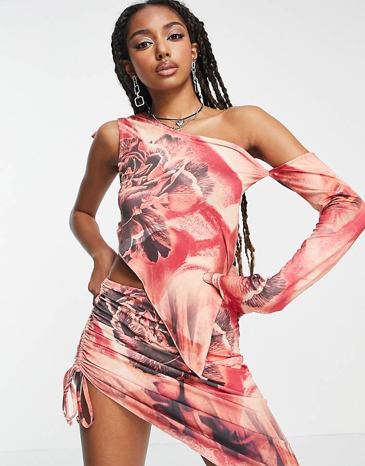 Jaded London asymmetric crop top in retro rose print - part of a set